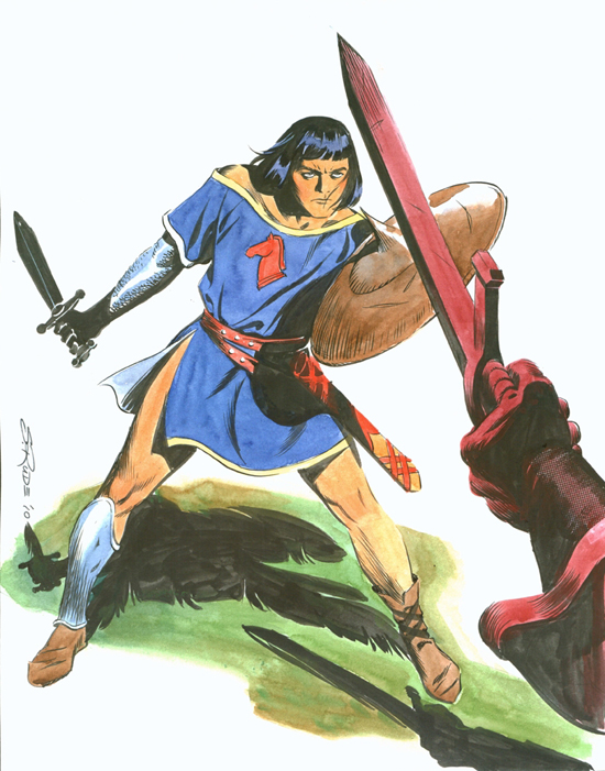 Prince Arn and Prince Valiant in a battle scene
